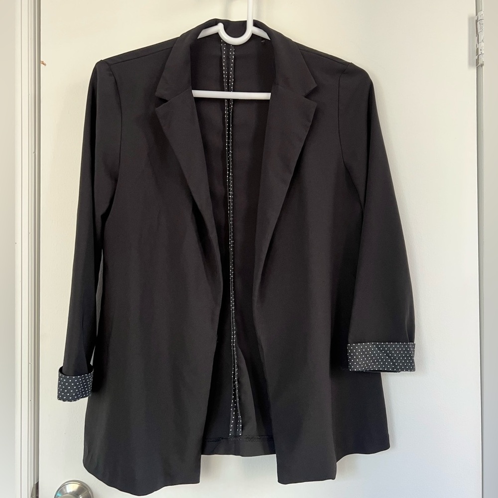Black Casual Blazer with Polka Dot Accents
